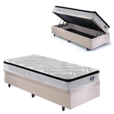 Imagem de Base Box Baú 88x188 Suede Bege com Colchão Cama inHouse - B&G