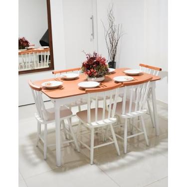 Imagem de Jogo De Jantar Colonial Clássico Mesa 140x80 6 Cadeiras Brancas Cozinha