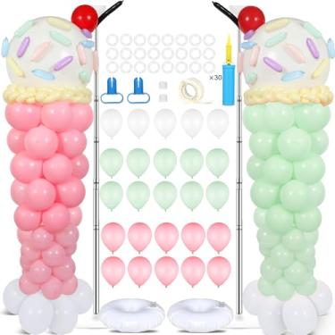 Imagem de 2 Sets Ice Cream Balloon Column Stand Kit with 164 Balloons Ice Cream Shaped Adjustable Balloon Tower Stand with Bases for Floor Pastel Balloon Column Kit for Birthday Wedding Baby Shower Decor