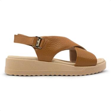 Imagem de Sandália Usaflex Feminina Couro Salto Anabela Ajuste Fecho-Flex Casual MA10005