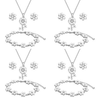 Imagem de Conjunto de joias de dama de honra para casamento, pingente de flor banhado a ouro 18K ou ouro rosa ou prata com colar de pérolas simuladas, conjunto de pulseiras para mulheres e meninas, Zinco Metal Pérola sintética, Sem Pedra Preciosa