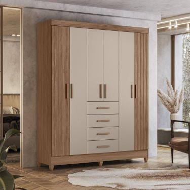 Imagem de Guarda Roupa Roupeiro Aruba 6 Portas 4 Gavetas Carvalho Fendy Moval