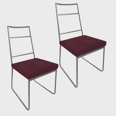 Imagem de Kit 02 Cadeiras Sala de Jantar Escritório Office Stark Industrial Ferro Cinza Suede Bordô - Ahz Móveis