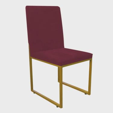 Imagem de Cadeira de Jantar Office Sttan Industrial Escritório Sala Ferro Dourado Suede Bordô - Ahz Móveis
