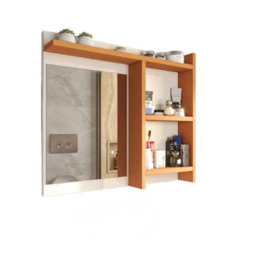 Imagem de Espelheira de Banheiro Armarinho Organizador com Prateleira Nicho(Off White com Nature)
