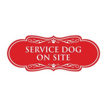 Imagem de Placa Designer Paws, Service Dog On Site (Vermelho) - Pacote grande com 2