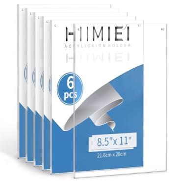 Imagem de HIIMIEI Suporte de placa de acrílico montado na parede 21 x 28 cm com fita magnética e dupla face, suporte transparente de 21 x 28 cm para escritório, casa, loja, restaurante - sem perfuração (pacote