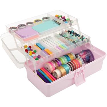 Imagem de Organizador de caixa de plástico de 35,5 cm – caixa de costura portátil de 3 camadas, organizador de arte, armazenamento de artesanato, caixa de ferramentas de primeiros socorros para medicamentos ou