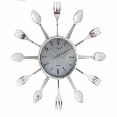 Imagem de Relogio parede cozinha talheres estilo retro decorativo branco moderno