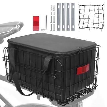 Imagem de Alijoy Cesta Traseira Dobrável Para Bicicleta, Bagageiro Traseiro Bicicleta Com Bolsa De Forro Impermeável Poliuretano E Capa Rede, Cestos Bicicletas Adultas/Infantis, Alforjes, Bolsas Acessórios