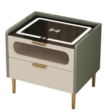 Imagem de YPDJVLTI criado-mudo inteligente com 2 gavetas, estação de carregamento sem fio com luzes ajustáveis, mesa lateral para quarto, armário de cabeceira minimalista