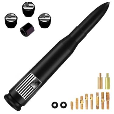 Imagem de Antena bala de caminhão bandeira americana com tampas de haste de válvula - lavagem de carro seguro - mastro universal para GM Chevy Silverado 1500 2500 3500 HD Avalanche Ford F150 F250 F350 Denali