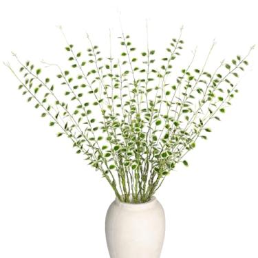 Imagem de Hastes de vegetação artificial – Conjunto de 5 ramos de plantas falsas de 86 cm para decoração de casa, enchimento de vasos, arranjos de casamento – Eucalipto branco e estilos de folha, caules