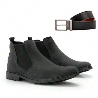 Imagem de kit bota chelsea masculina camurca  com cinto - GELPasso, Preto, 37