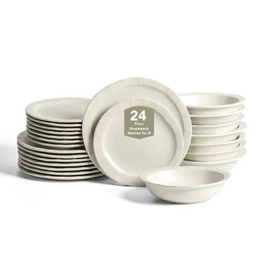 Imagem de Stone Lain Conjunto de louça de grés Oasis, 24 peças - Serviço para 8, branco