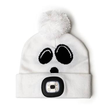 Imagem de Night Scope Gorro infantil de tricô de Halloween recarregável de LED para meninos e meninas - Fantasma