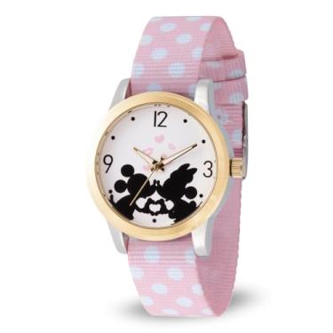 Imagem de Disney Relógio feminino Mickey analógico de quartzo com pulseira de nylon, rosa, 18 (modelo: WDS000676)