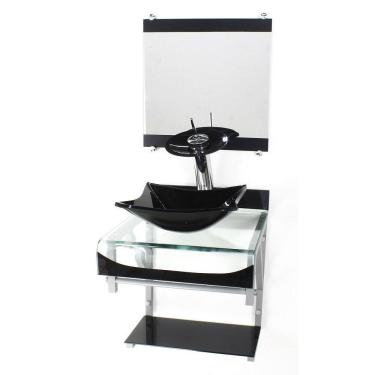 Imagem de Gabinete Vidro 40Cm Banheiro Curvado Duplo Pc Cuba Quadrada