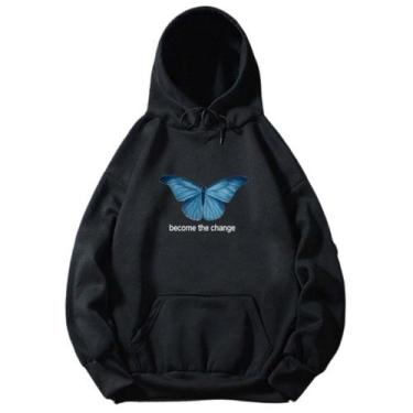 Imagem de Blusa De Frio Moletom Borboleta Frase Canguru Feminino Blusão Com Capu