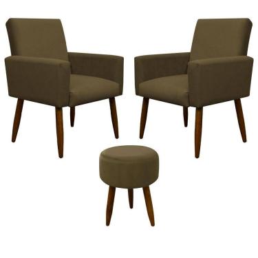 Imagem de Kit 2 Poltronas E Puff Sala E Quarto Nina Suede Herrero Cor:marrom Claro