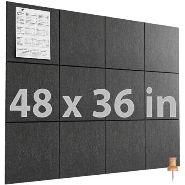 Imagem de MaxGear Quadro de cortiça grande alternativo de 119 cm x 89 cm, pacote com 12 azulejos de parede de feltro com 80 pinos, placas de cortiça cinza escuro para paredes, placa de cortiça para escritório
