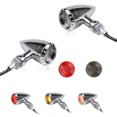 Imagem de LUKFMOSTOR Universal Motorcycle Bullet Rear LED setas 12V Luzes traseiras de freio cromado Luzes de corrida para Harley Sportster Iron 1200 Softail Yamaha Victory Kawasaki Chopper Bobber