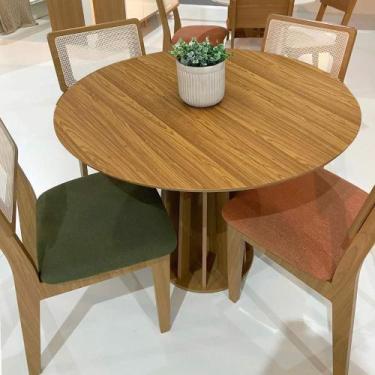 Imagem de Conjunto de Jantar Mesa Redonda MDF e 4 Cadeiras Tela Palha - Dalla Co