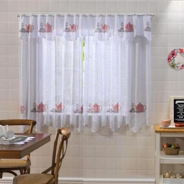 Imagem de Cortina de Renda Para Cozinha com Bandô 280x150cm Lindo Bule Retrô Ros