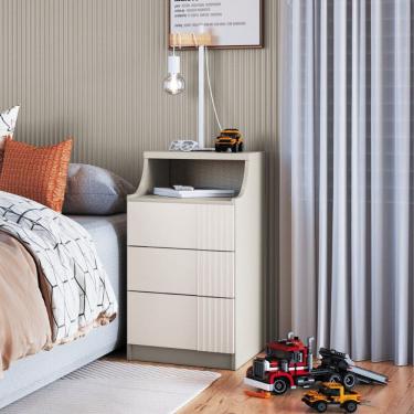 Imagem de Mesa de Cabeceira 3 Gavetas Elegance Niquel/Blanc