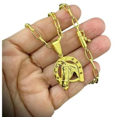Imagem de Cordão 5Mm Meia Cana + Pingente Ferradura - Banhado A Ouro - Tojoia18K