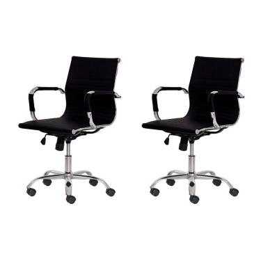 Imagem de Kit 2 Cadeiras Escritório Stripes Diretor Pu Preta Base Giratória Cromada Altura Ajustável