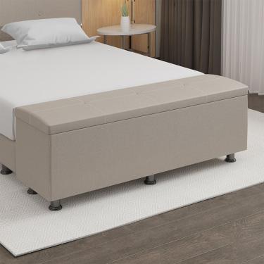 Imagem de Baú Sapateira Estofada Casal King Size 195 Cm Terra Linho Skybox Bege