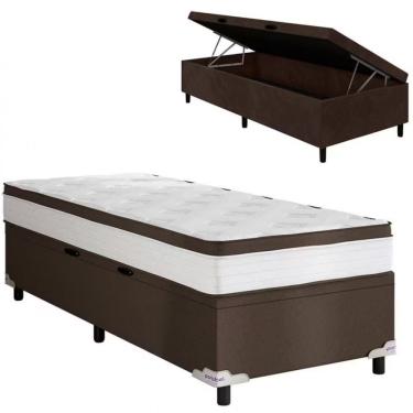 Imagem de Cama Box De Solteiro Portobel Noah Ortopédico Com Molas Ensacadas, Eps E Revestimento Em Poliéster 70x88x188cm Branco Com Marrom