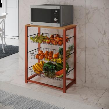 Imagem de Fruteira Com Suporte Para Micro-Ondas Barcelona Aço Cobre Cesto Preto Tampo Canela - Cor: Marrom