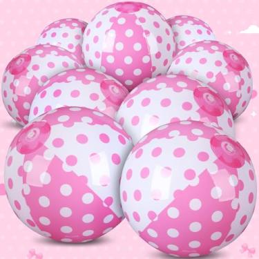 Imagem de Leyndo Pacote com 12 bolas de praia com tema de bolinhas rosas, 20 cm a granel para jogos de piscina e praia, presentes de verão, rosa, branco, bolinhas, artigos de festa de aniversário, decoração de