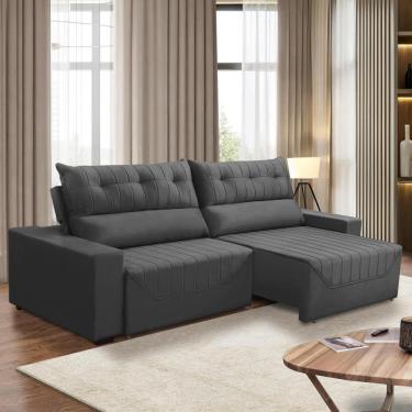 Imagem de Sofá Retrátil e Reclinável 5 Lugares 3,00m Antonella Veludo Cinza Adonai Estofados