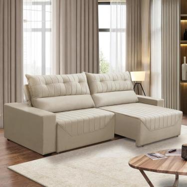 Imagem de Sofá Retrátil e Reclinável 5 Lugares 3,00m Antonella Veludo Bege Adonai Estofados