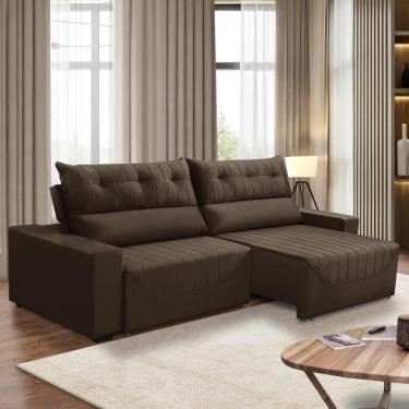 Imagem de Sofá Retrátil e Reclinável 5 Lugares 3,00m Antonella Veludo Marrom Adonai Estofados