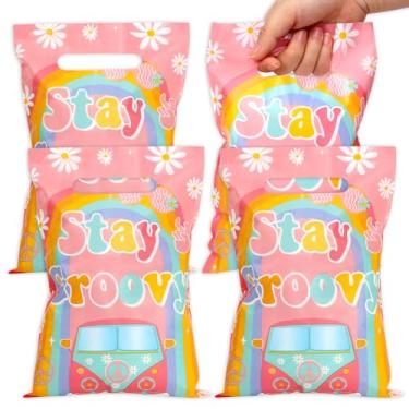 Imagem de Serencatcher 50 Peças De Sacolas Festa Stay Groovy, Lembrancinhas Hippies, Incluindo Doces Margarida, Plástico Para Guloseimas Dos Anos 60 E 70, Decoração 1º Aniversário Estilo Boho Five Is A Vibe