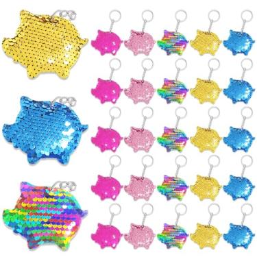 Imagem de CiciBear Pacote Com 25 Chaveiros De Lantejoulas Porco Para Lembrancinhas Festa Animais Fazenda, Presente Aniversário Crianças E Adultos, Chá Bebê, Festa, 5 Cores