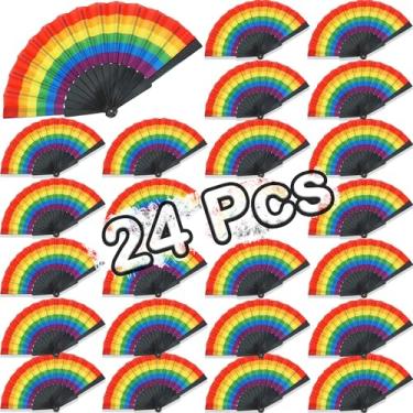 Imagem de Temogole Pacote Com 24 Leques Dobráveis Arco-Íris, Decoração Para Orgulho Gay E Lésbico, Casamento Lgbt, Acessórios Desfile Do Mês, Lembrancinhas Mulheres Homens, Horizontal Preto
