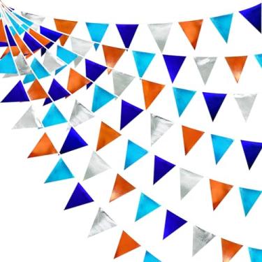 Imagem de pinkblume Decorações Para Festa Em Tecido Metálico Laranja Azul Prata, Faixa Triangular, Bandeirinha, Guirlanda Tema Espacial, Aniversário, Casamento, Chá De Panela, Bebê, Noivado, Formatura