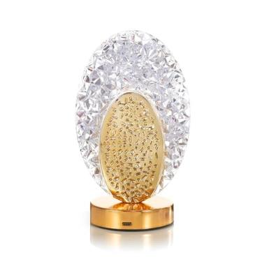 Imagem de JHPGEOE Luminária De Cristal Sem Fio, Mesa Led Com Controle Por Sensor Toque, Lâmpada 3 Cores Ajuste Contínuo E Alimentada Bateria (Gold-02)