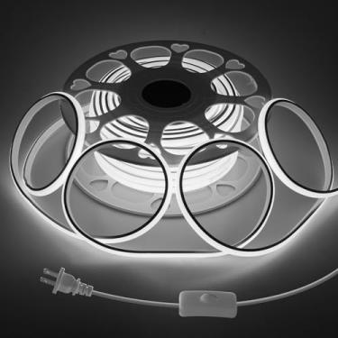 Imagem de Samsion Fita De Led Cob 65,6 Pés, À Prova D'Água, Um Rolo, 6000K, Luz Do Dia, Branca, Para Quarto, Plug-In Com Interruptor, Ca 110~120V, 288 Leds/M, Alta Densidade, Decoração Jardim Externo