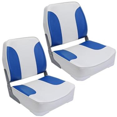Imagem de YACHARIES Assento De Barco, Dobrável Marinho Com Encosto Baixo/Alto, Cadeira Para Capitão Barco Pesca, Lancha Turística, Canoa (Azul E Branco, 2)