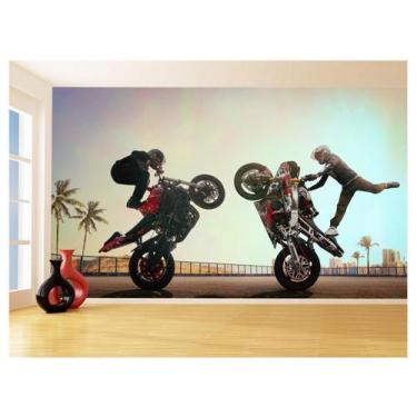 Imagem de Papel De Parede 3D Moto Grau Empinando Manobra 3,5M Bkm35 - Você Decor