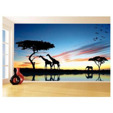 Imagem de Papel De Parede 3D Animais Girafas Por Do Sol 3,5M Anm550 - Você Decor
