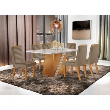 Imagem de Mesa Pietra Gold 1,80x0,90 Tampo Mdf/vidro 6 Cadeiras Riviera