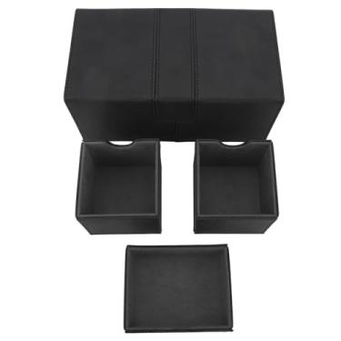 Imagem de Cartão Deck Caixa de armazenamento com 3 Gavetas Grande Capacidade Fecho Magnético PU Leather Game Card Holder para MTG YuGiOh Sports Cards (Preto)