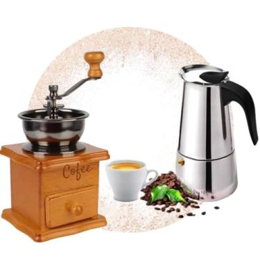 Imagem de Kit Cafeteira Italiana 6 Xícaras Inox Indução fogão a gás elétrico e Moedor Manual de grãos de café